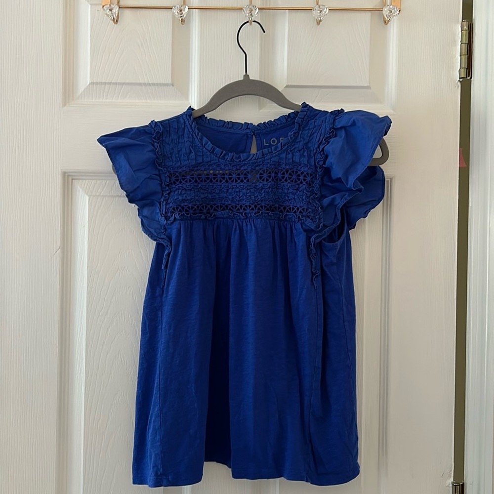 Blue ruffled top! Great fun color!